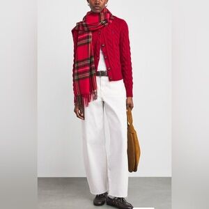 Polo Ralph Lauren Cable Knit Cardigan Red Wool Blend